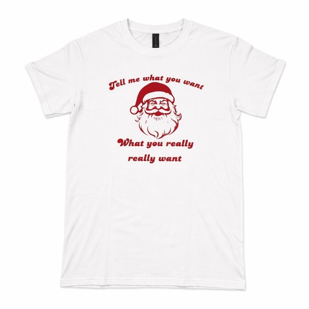 Gildan Santa Tell Me What You Want Christmas Graphic White T‎ Shirt Size S - Picture 3 of 6